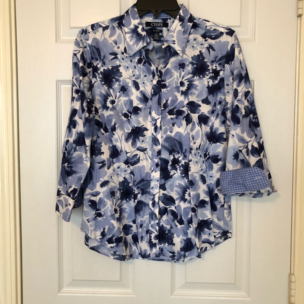 Chaps Blue Floral Button Down